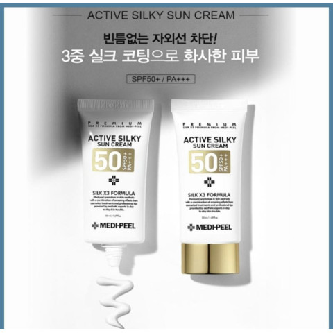MEDIPEEL Active Silky Sun Cream SPF 50+ PA+++ Anti-Aging Sunscreen with Peptides and Silk Components