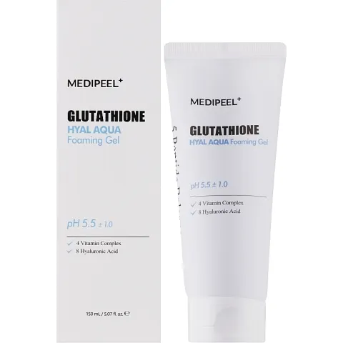 Gel espumoso hidratante para el rostro para un brillo radiante - MEDIPEEL Glutathione Hyal Aqua Foaming Gel, 150 ml